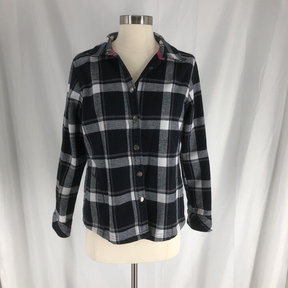 Orvis Buffalo Plaid Fleece Lined Shacket Jacket Size M Black White